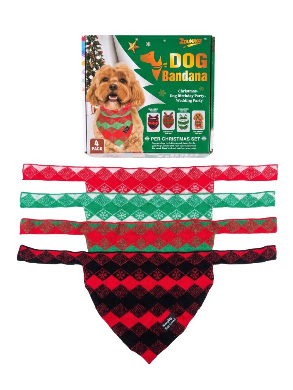 NWT Zdumaoz Holiday Christmas Plaid Dog Bandanas 4 Pack S/M